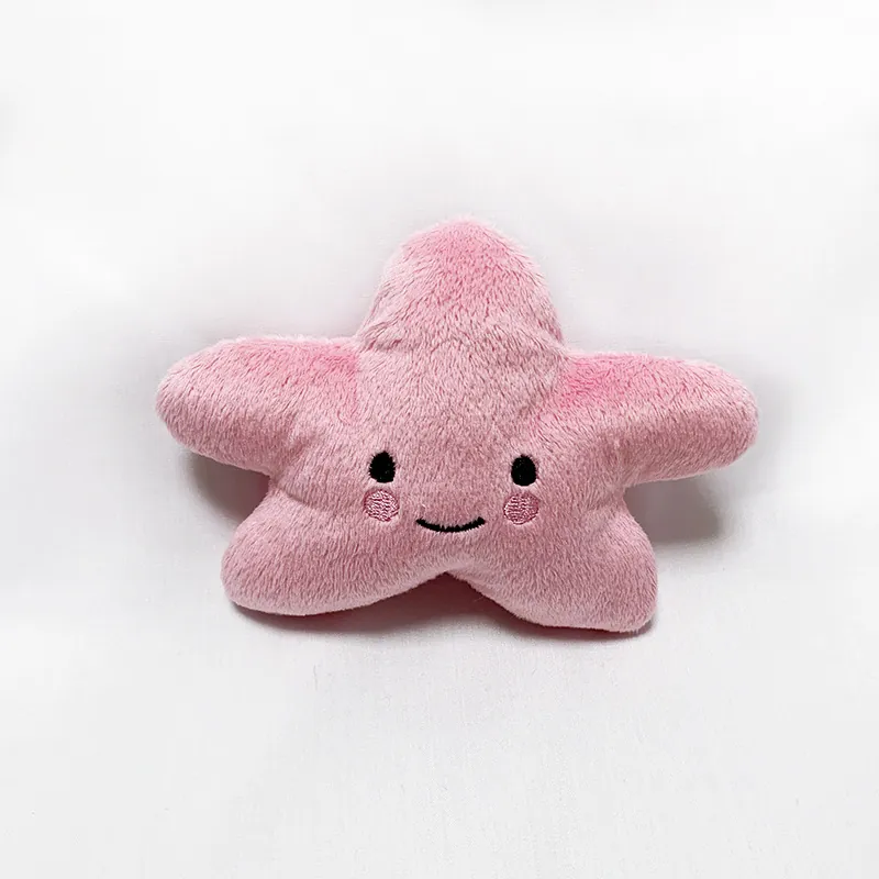 Pet Squeaky Star Plush Toy Pink Soft Dog Interactive Training Chew Toy For Puppy Cat Durable Funny Smiling Face Star Shape Animal Doll