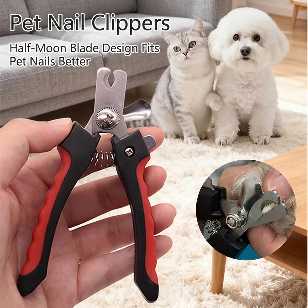 Professional Pet Nail Clippers for Dogs and Cats Stainless Steel Sharp Blade Grooming Tool with Safety Guard Red Black Handles