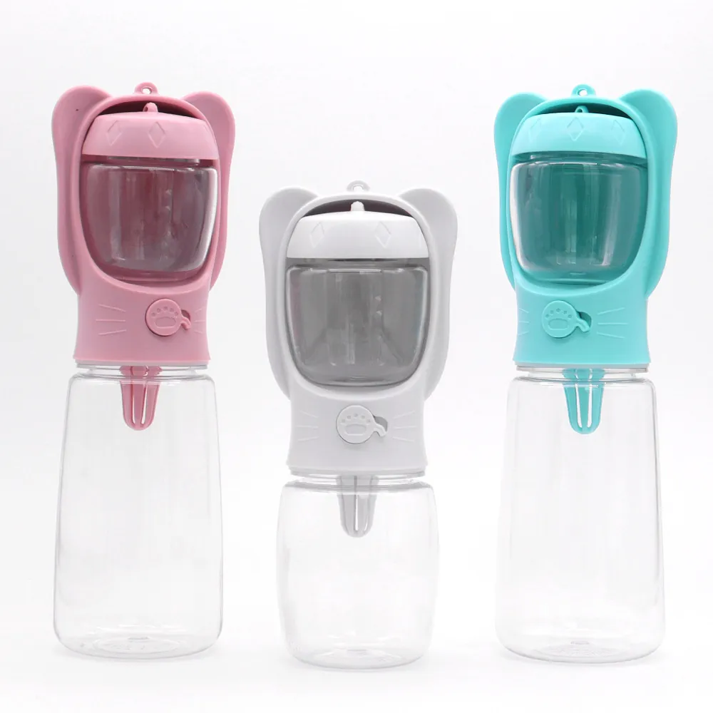 Bouteille Portable 2 en 1 Eau et Nourriture pour Animaux Distributeur Abreuvement Alimentation Extérieur pour Chiens Chats avec Cordon
