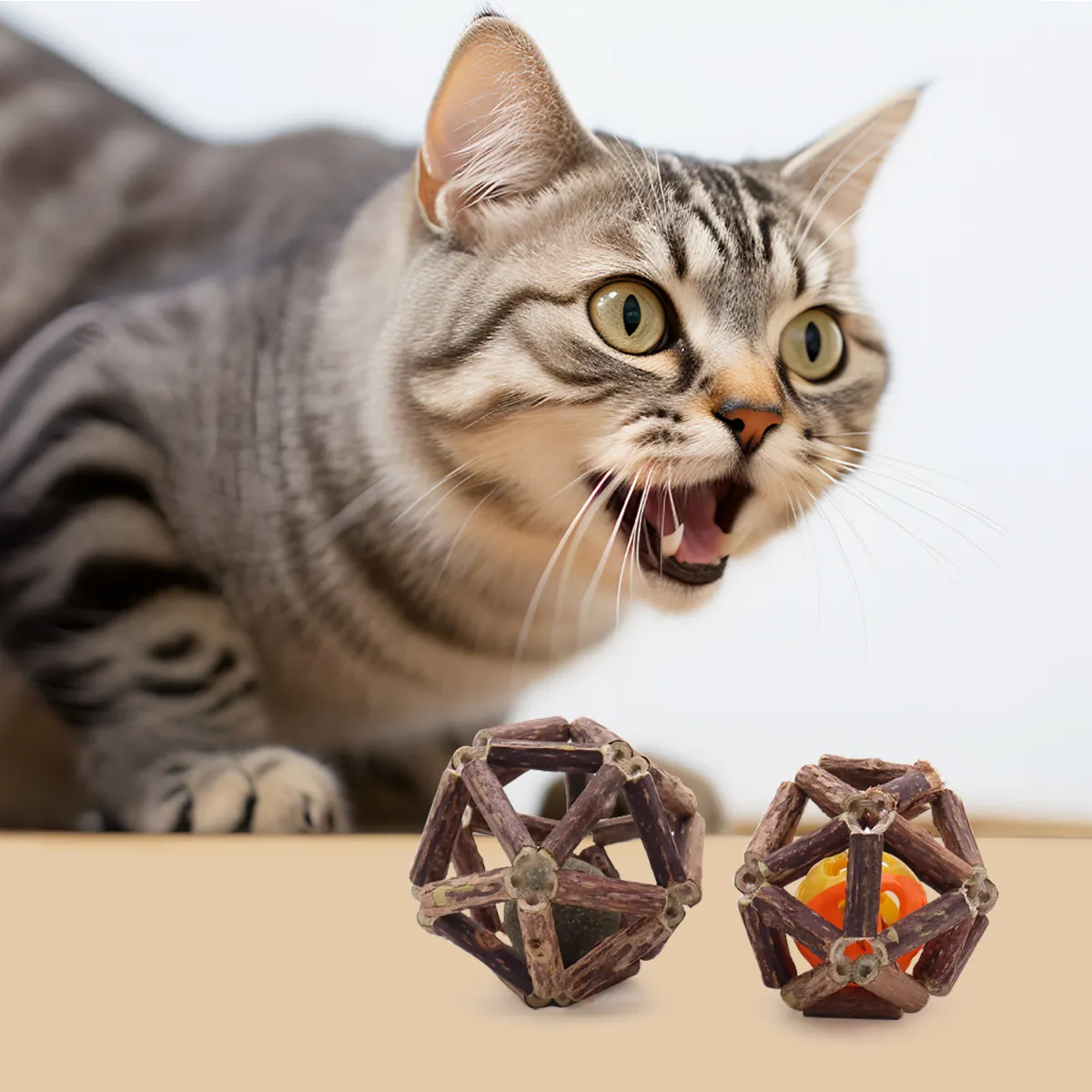 Giocattolo con Palla di Erba Gatta Matatabi Naturale per Gatti Interni Cura Dentale Palla Matatabi con Campanello