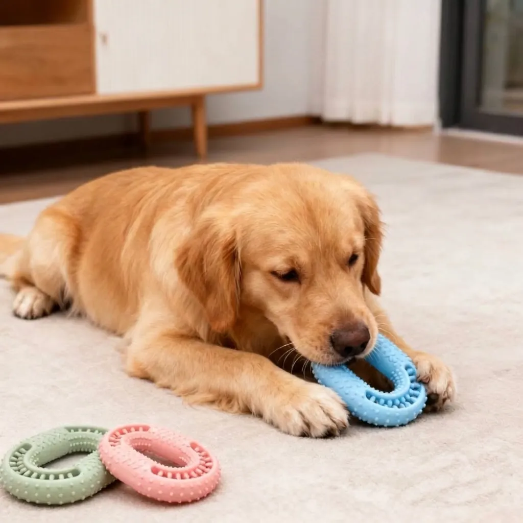 Juguete para Masticar para Perros de Goma TPR Duradero Anillo Molar Ovalado con Textura de Limpieza Dental Juguete Interactivo para Mascotas