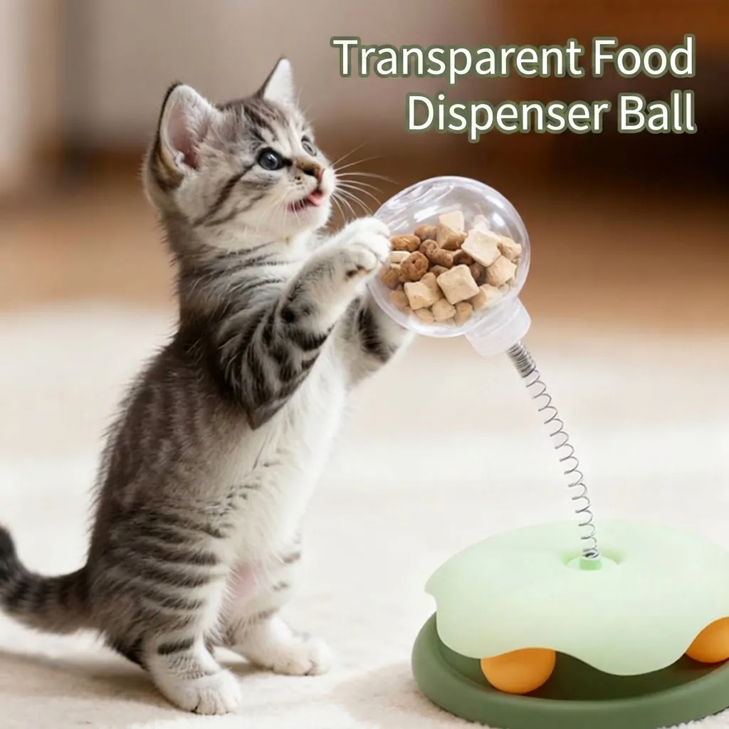 Jouet Interactif pour Chat Avec Ressort Balle Distributrice de Nourriture Plateau Tournant Balle de Piste Distributeur de Friandises pour Animaux