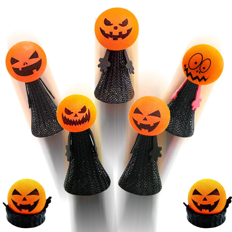 Halloween Katzen Spielzeug Springendes Kürbiskopf Elf Interaktives Haustier Fingerpuppe Spielzeug Für Kätzchen EVA Netz Feder Spielzeug Für Party