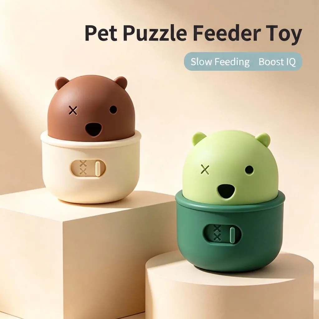 Jouet Interactif Balle Distributrice de Friandises pour Chiens en Forme d'Ours en Silicone pour Entraînement au QI