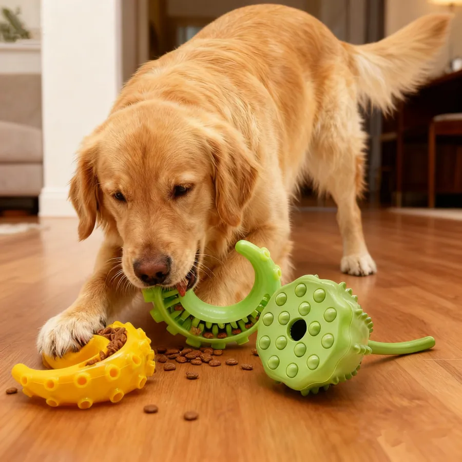 Jouet à Mâcher Durable en TPR pour Chien Balle de Distribution de Friandises pour Grands Chiens Nettoyage des Dents Jouet Puzzle