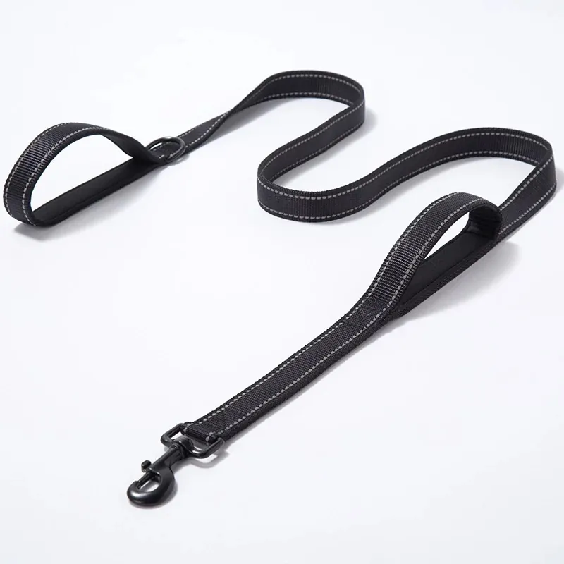 Heavy Duty Nylon Reflective Dog Leash Double Padded Handles For Large Dogs Anti Pull Training Leash For Walking Outdoor Pet Supplies