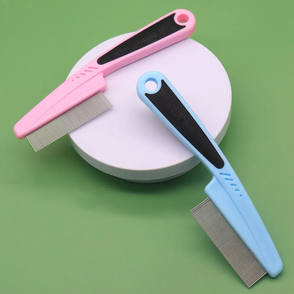 Professional Pet Flea Comb Stainless Steel Fine Tooth Grooming Tool For Cats And Dogs Hair Cleaning Lice Removal Non Slip Handle
