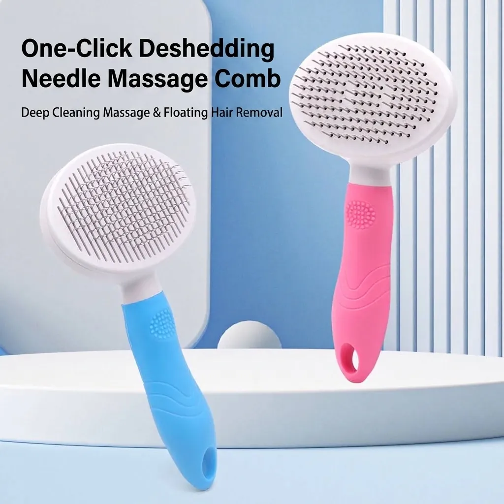 Self-Cleaning Pet Slicker Brush Stainless Steel Massage Comb for Dogs Cats Hair Removal Grooming Tool for Floating Hair