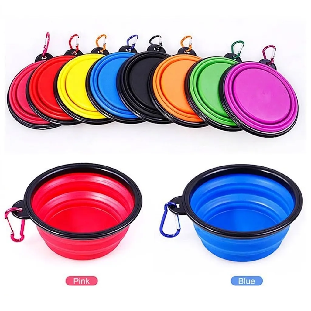 Portable Foldable TPE Pet Bowl Outdoor Travel Dog Feeding Water Bowl With Carabiner Buckle Cat Dish