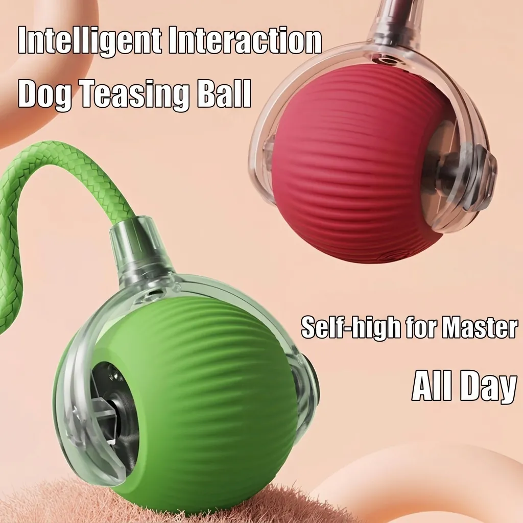 Smart Interactive Cat Toy Ball With Bird Sound Automatic Rolling Pet Toy With Rope Silicone Boredom Relief Kitten Toy