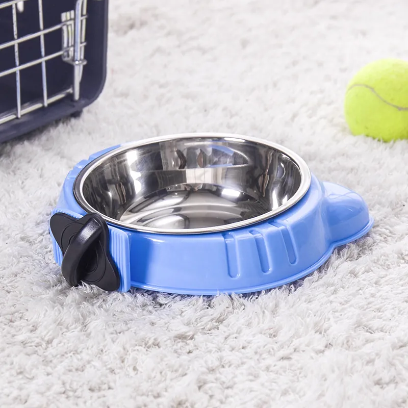 Hanging Pet Stainless Steel Bowl Crate Cage Fixed Food Water Feeding Bowl For Cats Dogs Adjustable Plastic Holder Pet Supplies