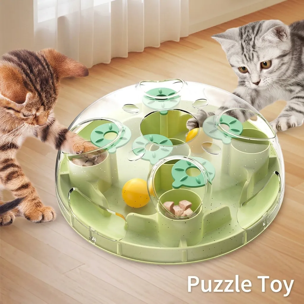 Jouet Puzzle Interactif pour Chat Mangeoire Lente Jeu de Chasse au Trésor Intelligent Distributeur de Friandises en Plastique ABS