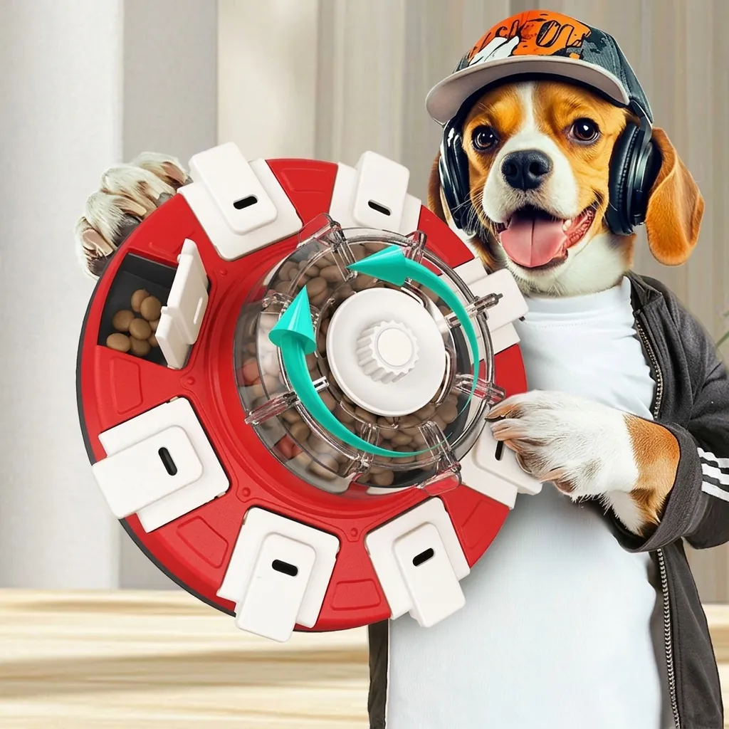 Jouet Puzzle pour Chien Distributeur de Friandises Lent Interactif Carrousel pour Entraînement au Flair Jeu Mental pour Chiens