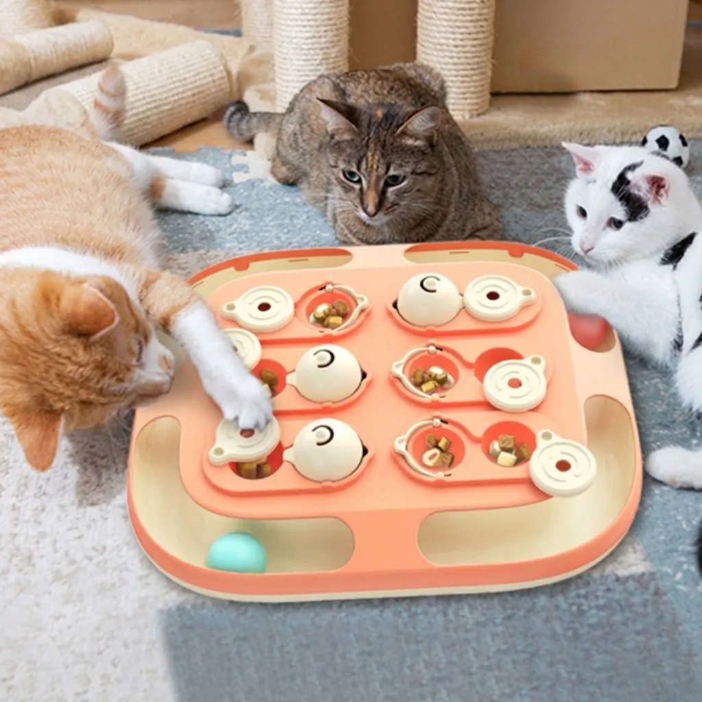 KADTC Jouet Puzzle pour Chat Mangeoire Lente Jeu de Plateau Interactif Chasse aux Friandises Niveau 2 Entraînement pour Chats d'Intérieur Soulage l'Ennui Cadeau