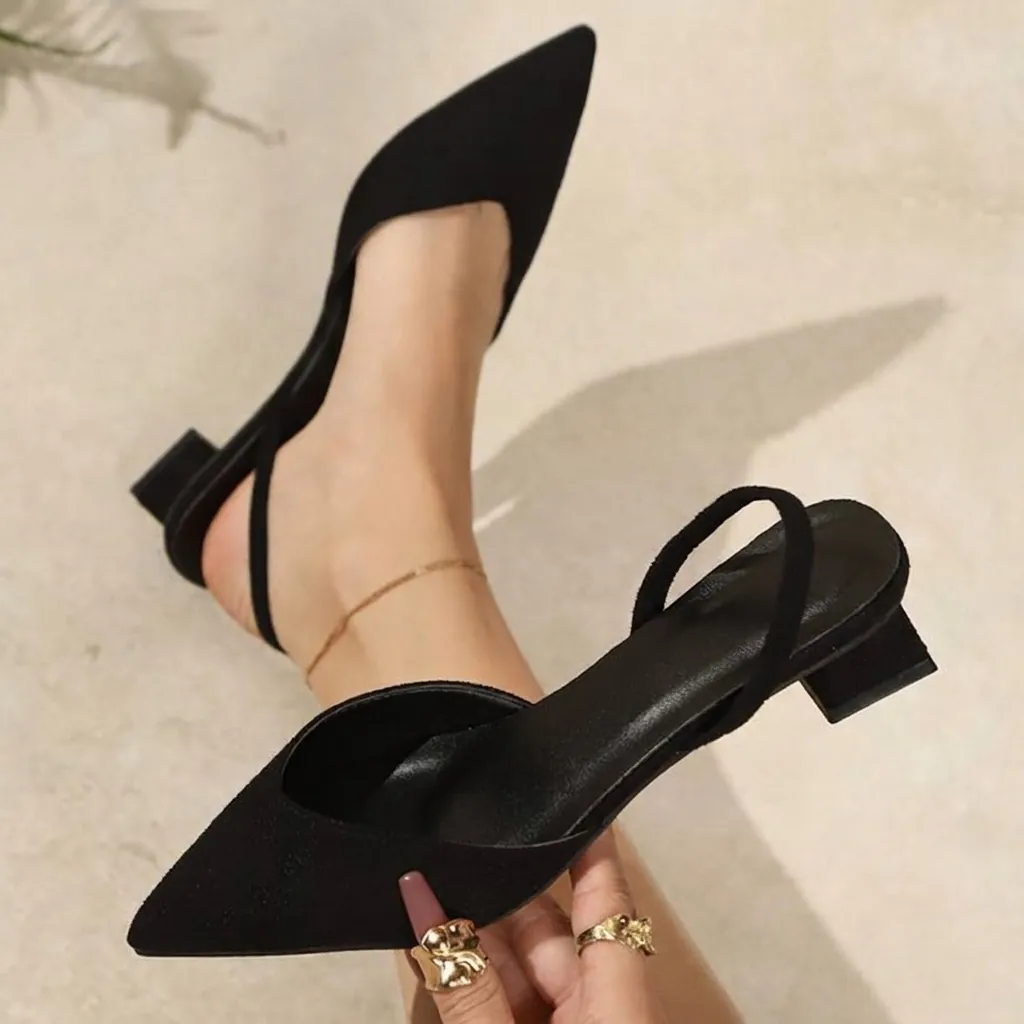 Donna Mules Punta a Punta Slingback Tacco Alto Tacco Quadrato Pelle PU Tinta Unita Estate Ufficio Elegante Scarpe Basse
