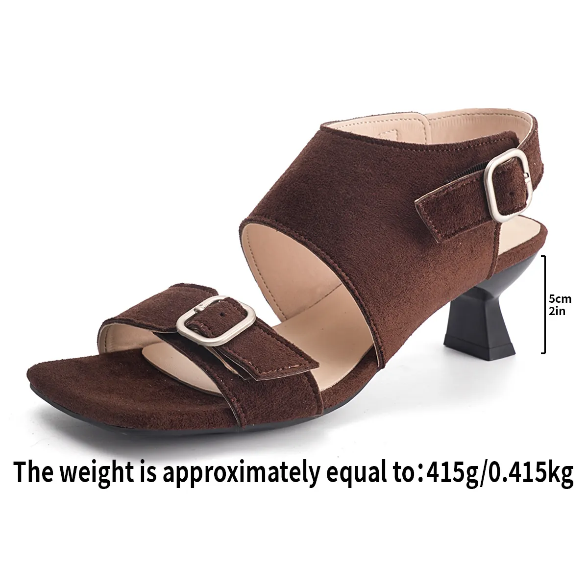 Women's European Style Square Toe Mule Sandals Sculptural Heel Faux Suede Buckle Sandals For Summer Vacation Daily Wear