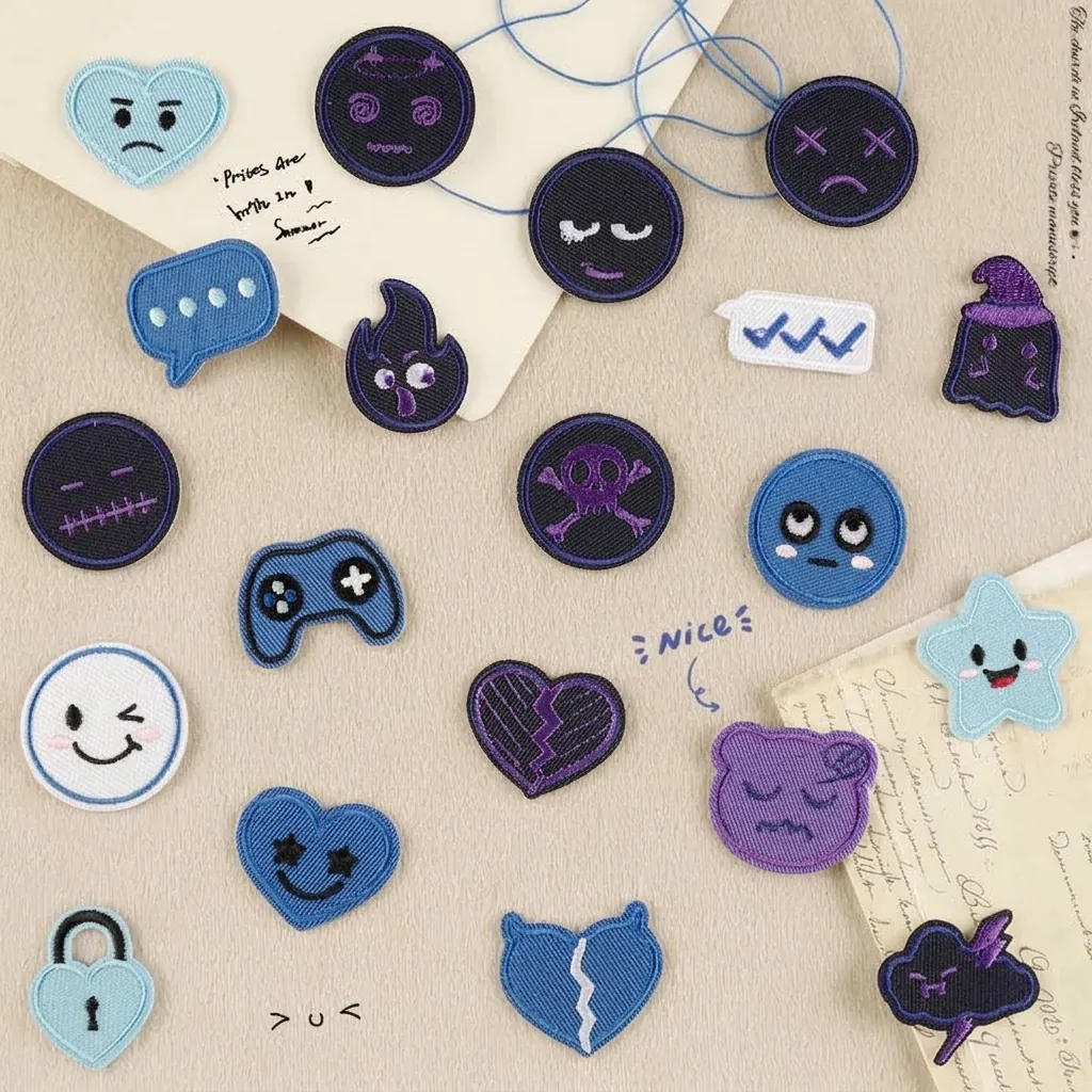 Quirky Cartoon Expression Embroidered Patches Polyester Iron On Ghost Heart Gamepad Patches For Clothing Bag DIY Decor