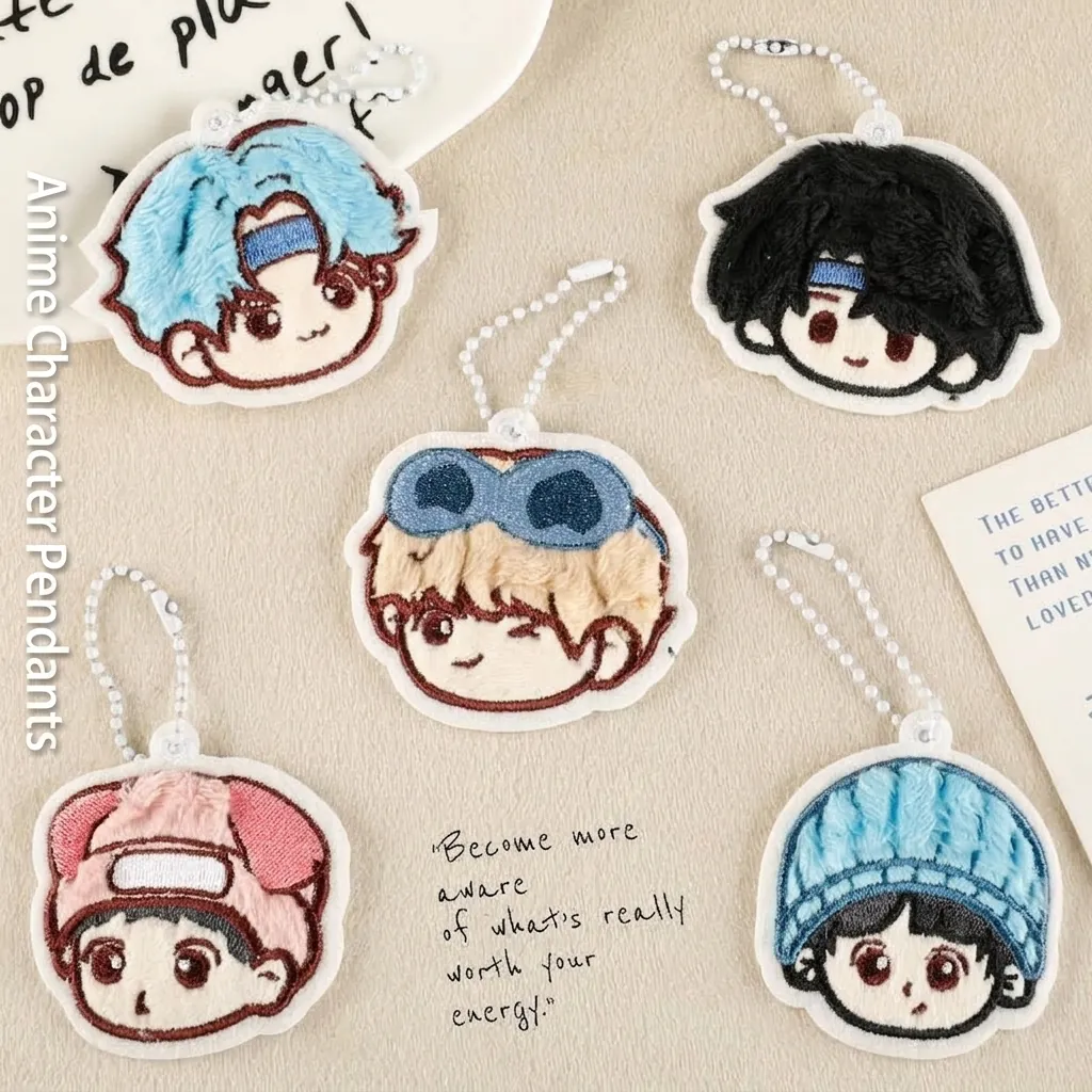 Anime Figur Plüsch Bestickt Schlüsselanhänger Süße Q-Version Stickerei Anhänger Für Rucksack Schlüssel Dekoration Polyester Metall