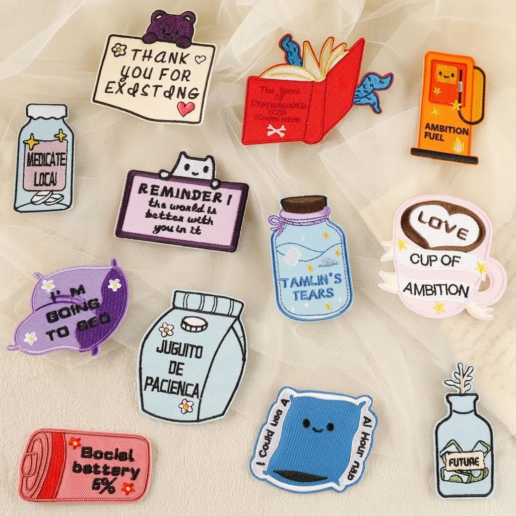 Koreaanse Stijl Machine Geborduurde Patch DIY Decoratieve Applique Voor Rugzak Kleding Polyester Borduurwerk Badge Waterfles Ontwerp