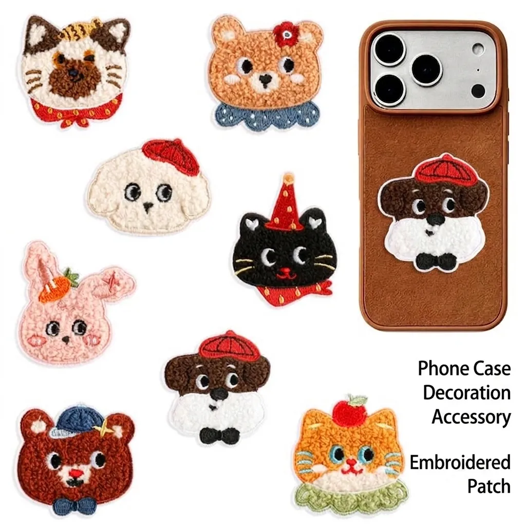 Cute Cartoon Animal Chenille Embroidery Patch Self-Adhesive DIY Sticker For Phone Case Clothing Bag Decoration