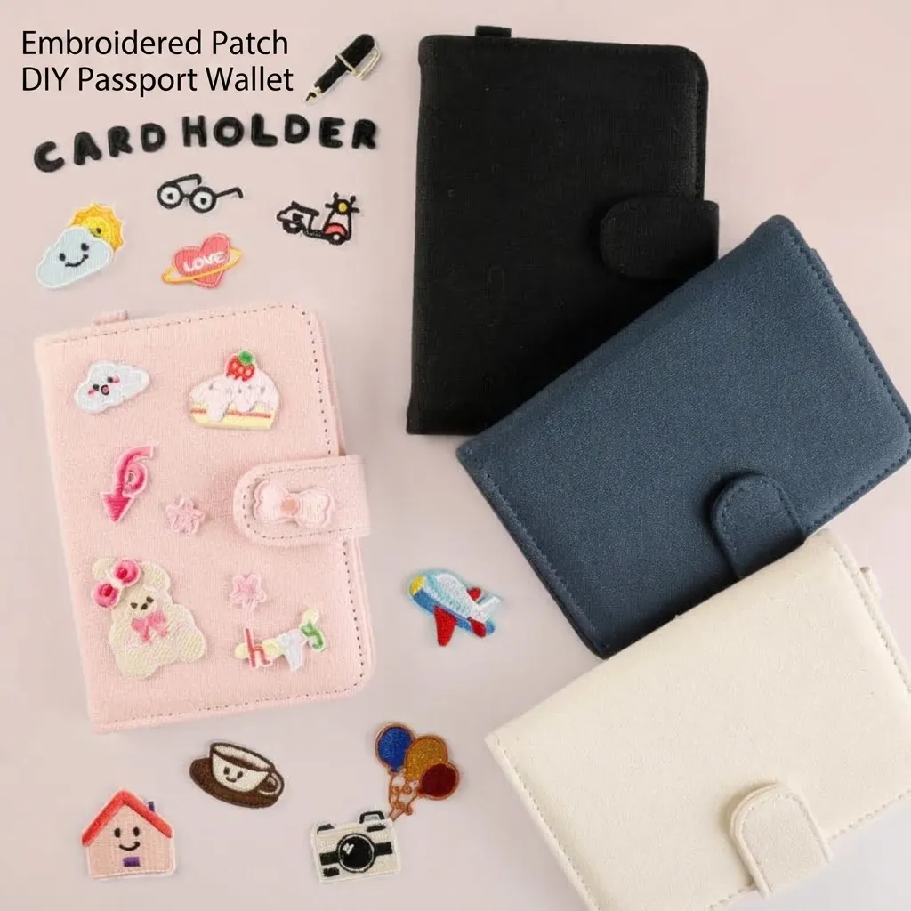 DIY Patch Ricamate a Fumetti Porta Passaporto Borsa per Documenti di Viaggio Portafoglio in Tela Multifunzionale Organizzatore di Documenti Porta Carte