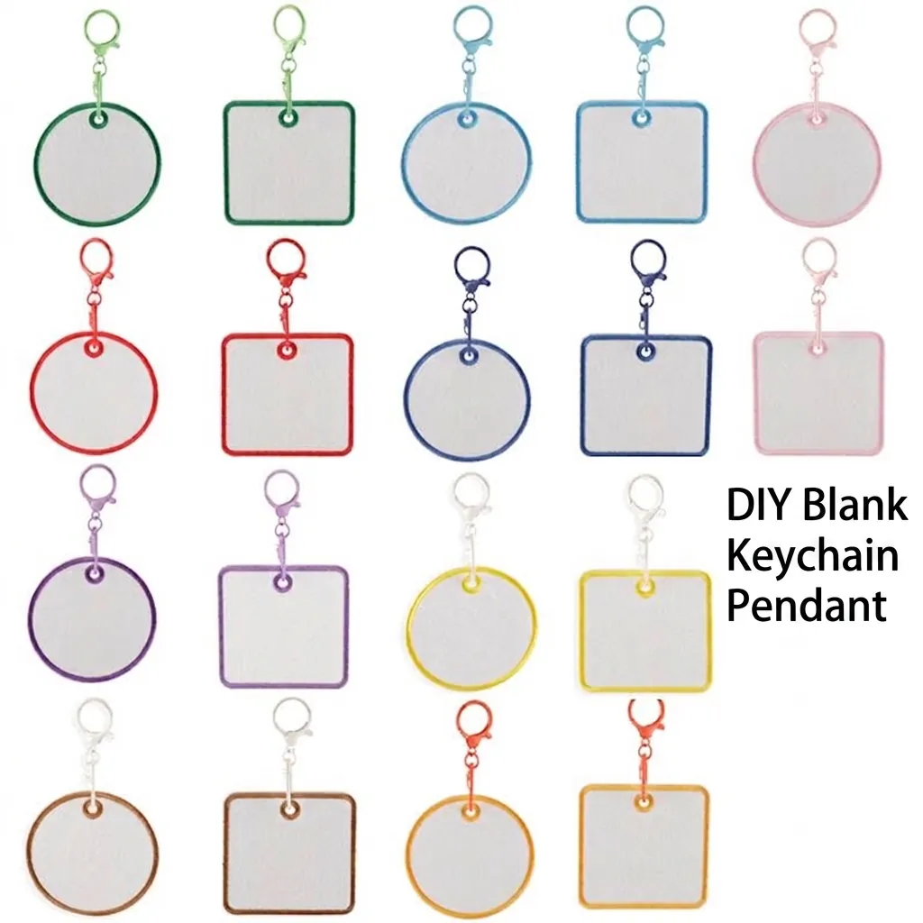 Llavero de Fieltro de Colores DIY Borde Bordado Parche Blanco Para Etiqueta de Equipaje Cuadrado Redondo Estilo Coreano Accesorio de Bolso