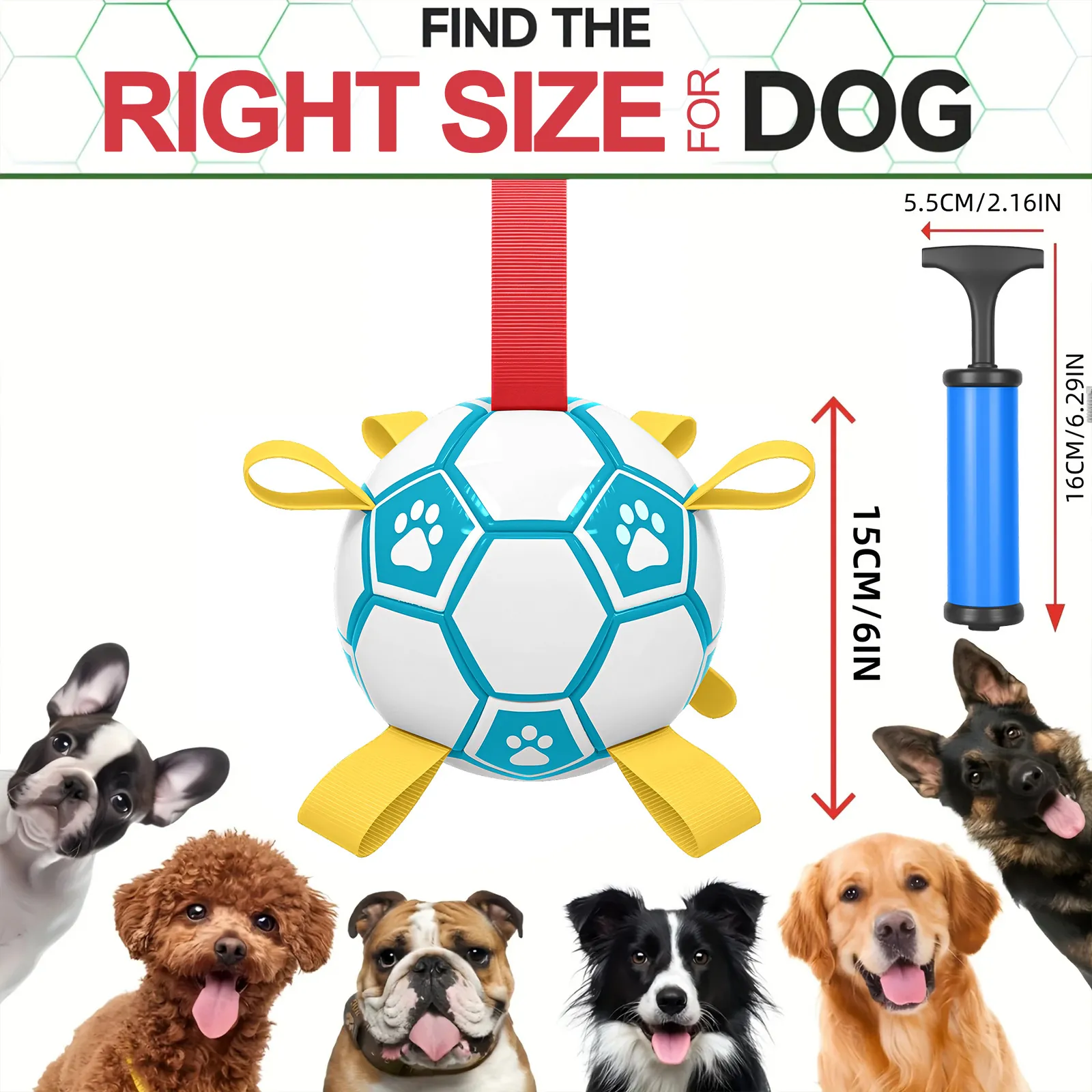 Pallone da Calcio Interattivo per Cani con Linguette di Presa Palla da Allenamento in PU Resistente per Cani di Piccola Media e Grande Taglia Giocattolo da Riporto per Esterni