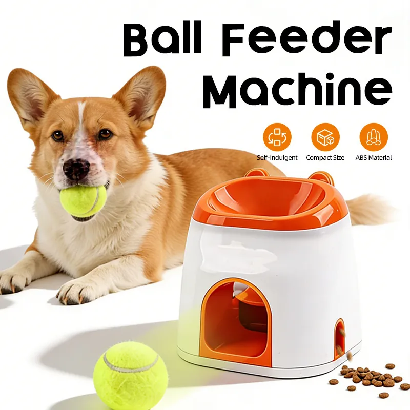 Lanceur de Balles de Tennis pour Chien 2 en 1 Machine de Récompense Jouet Interactif Distributeur Automatique Appareil d'Entraînement Orange Blanc