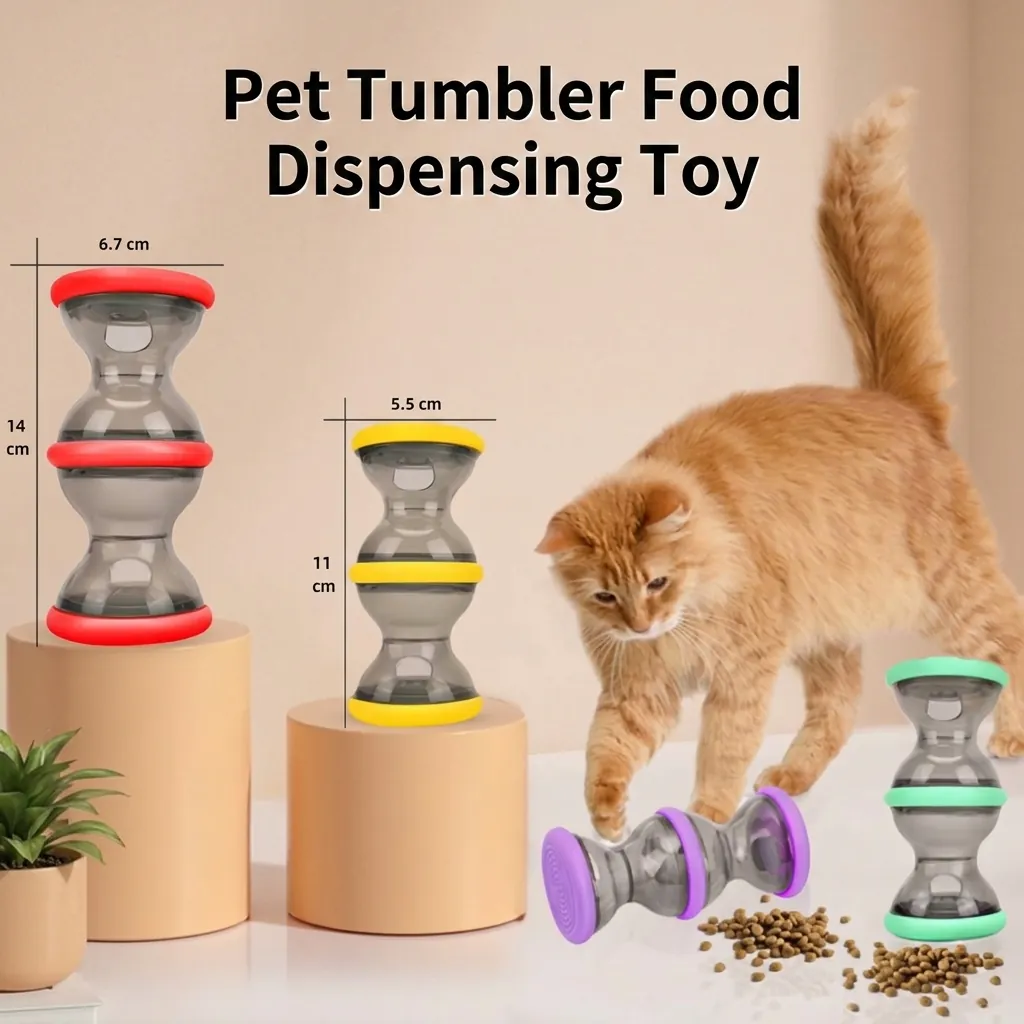 Jouet Rouleau Distributeur de Nourriture en Forme d'Haltère Puzzle Slow Feeder pour Chiens Chats Balle Interactive Distributrice