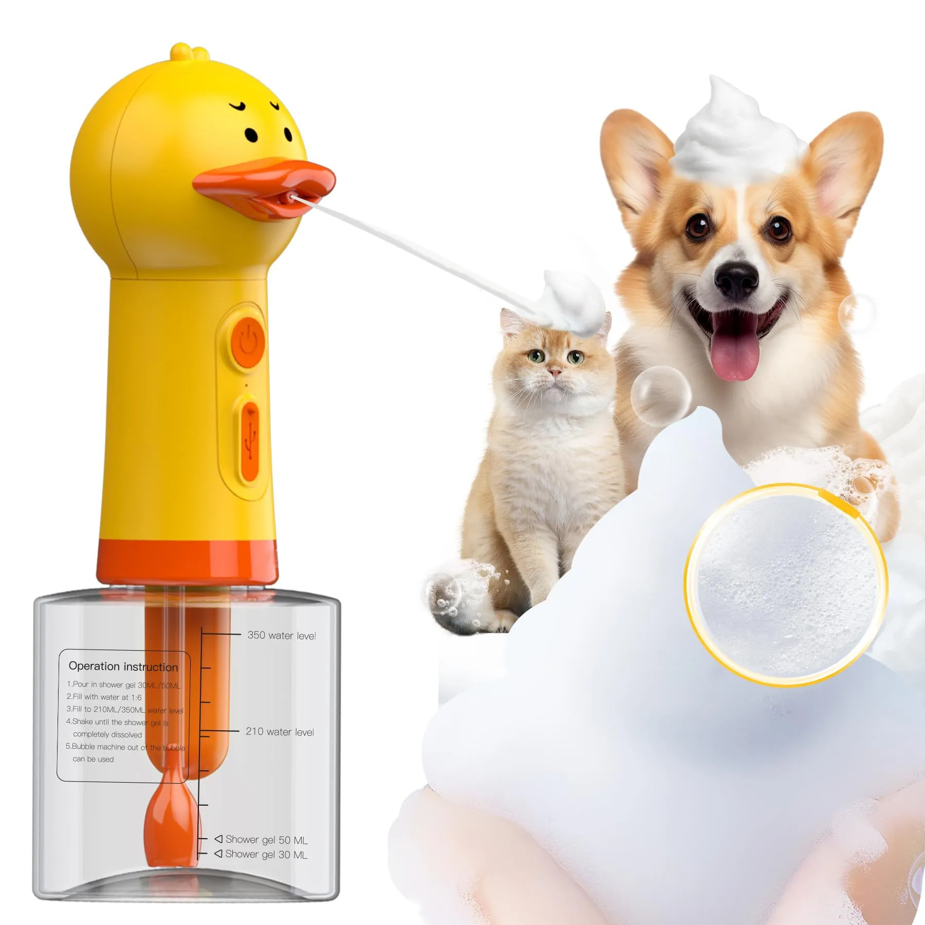 Electric Pet Foamer Little Yellow Duck Automatic Dog Bath Bubble Machine Rechargeable Cat Grooming Shampoo Dispenser Tool