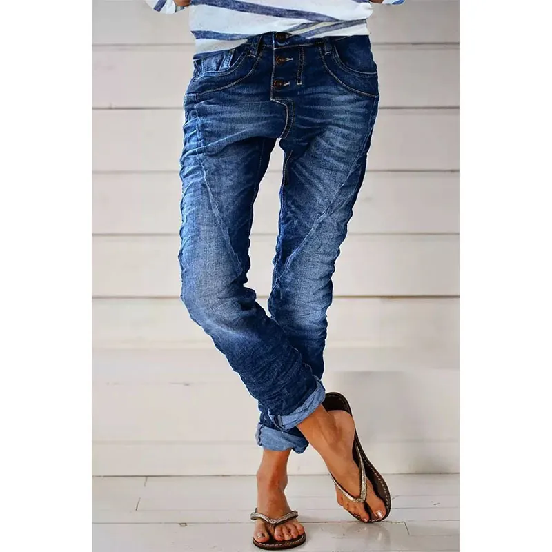 Damen Casual Hohe Taille Distressed Denim Jeans Verwaschene Gerade Bein Hose Vintage Streetwear Stretch Volle Länge Hosen