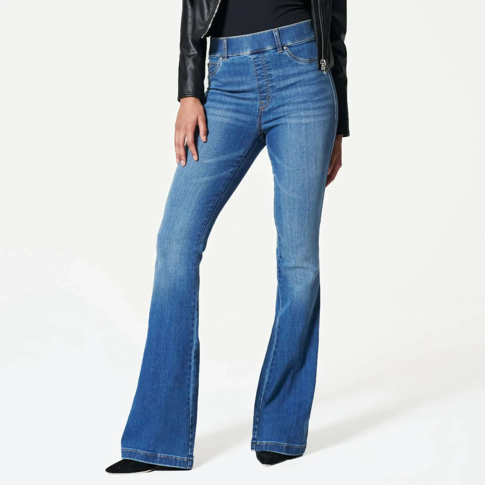 Damen High Waist Schlagjeans Dehnbare Baumwolle Denim Slim Fit Distressed Schlaghose Lässig Elegant Streetwear