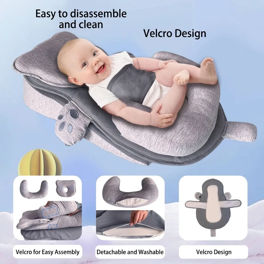 Almohada de Cuña Antireflujo para Lactantes Algodón Puro Artefacto de Alimentación para Recién Nacidos Cojín Desmontable Ajustable