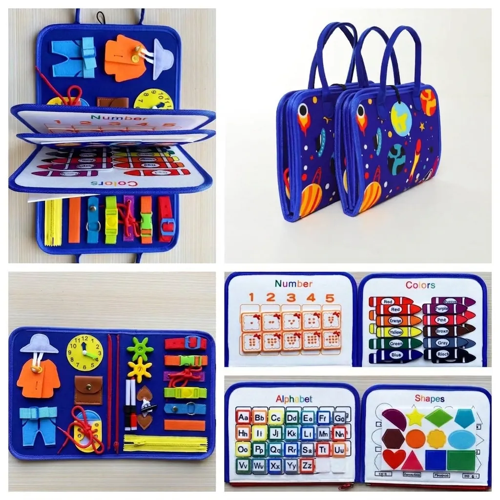 Montessori Busy Board For Toddlers Synthetic Felt Sensory Toy Fine Motor Skills Learning Handbag Travel Toy Boys Girls