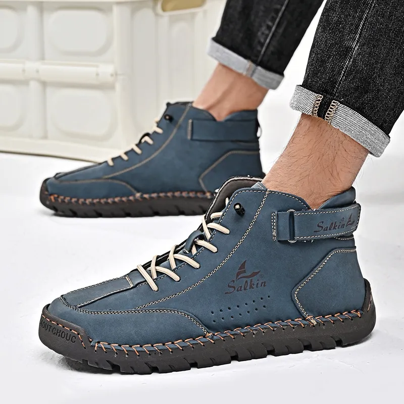 Herren Handgenähte Martin Boots Retro Mikrofaser Leder Casual Outdoor Schuhe Mit Rutschfester Gummisohle Modische High Top Wanderschuhe Für Männer