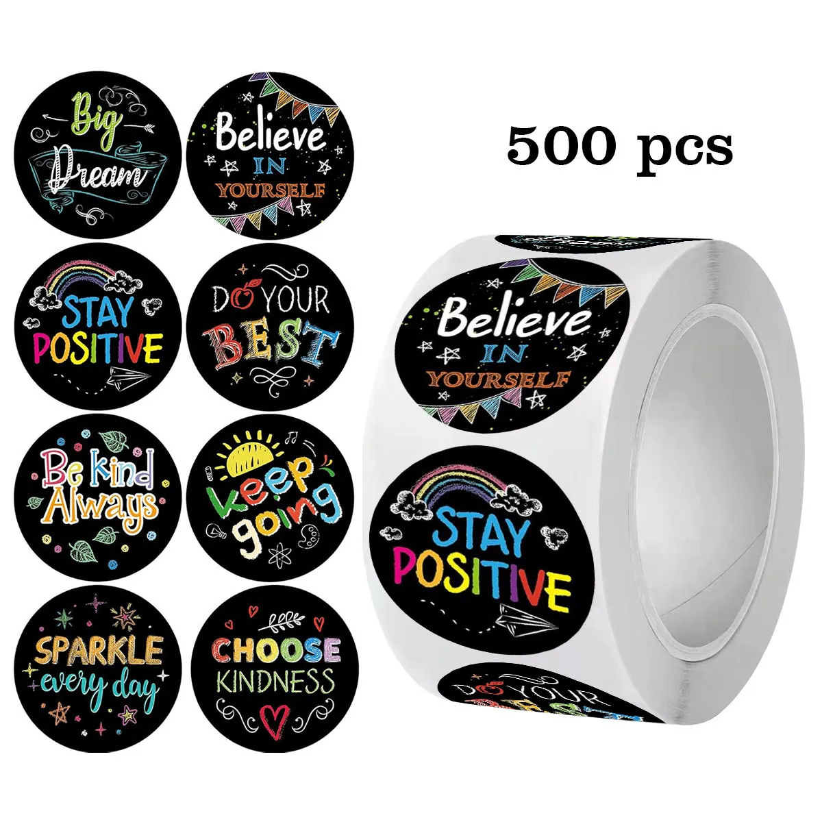 Motivational Stickers Roll Black Round Self Adhesive Reward Labels For Student Teacher School Office Decoration Sealing Stickers