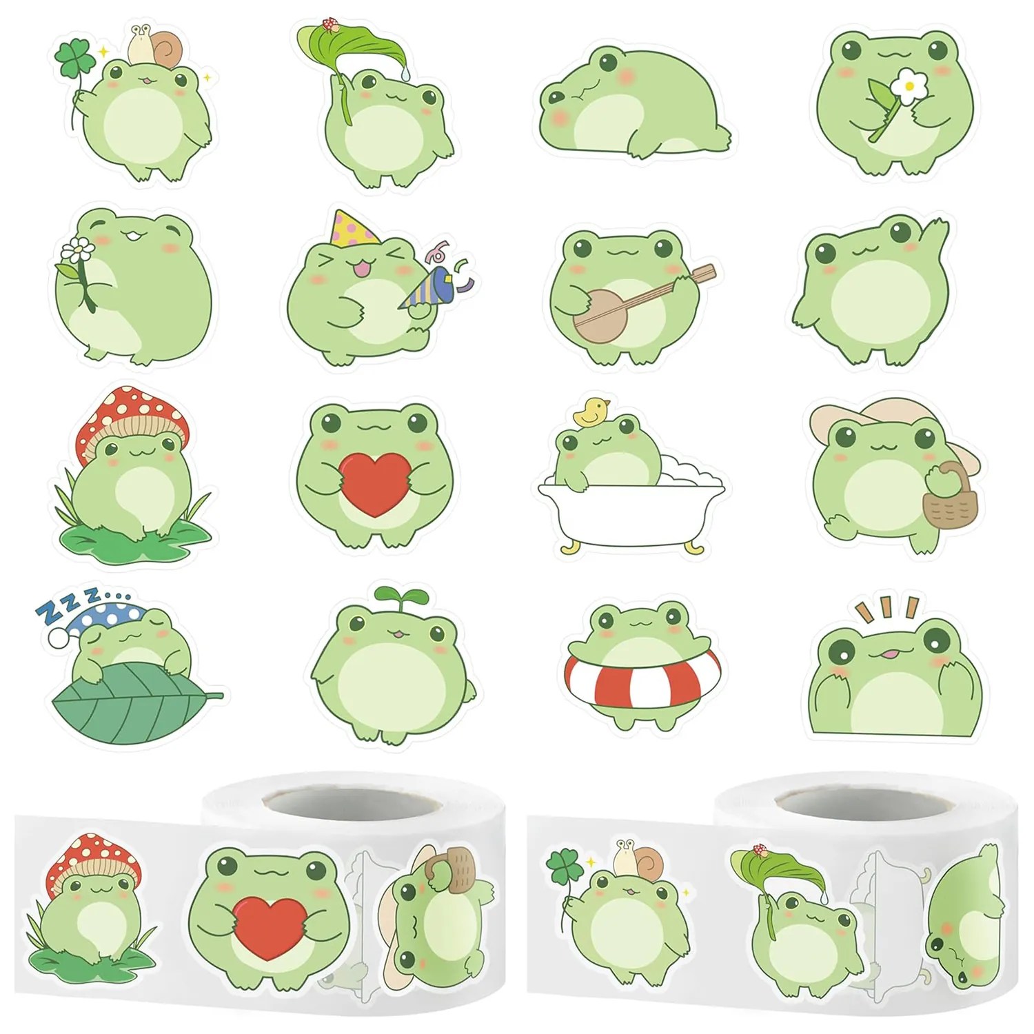 Cute Cartoon Frog Reward Stickers Round Self Adhesive Decorative Labels For Kids Teacher School Classroom DIY Scrapbooking Journaling