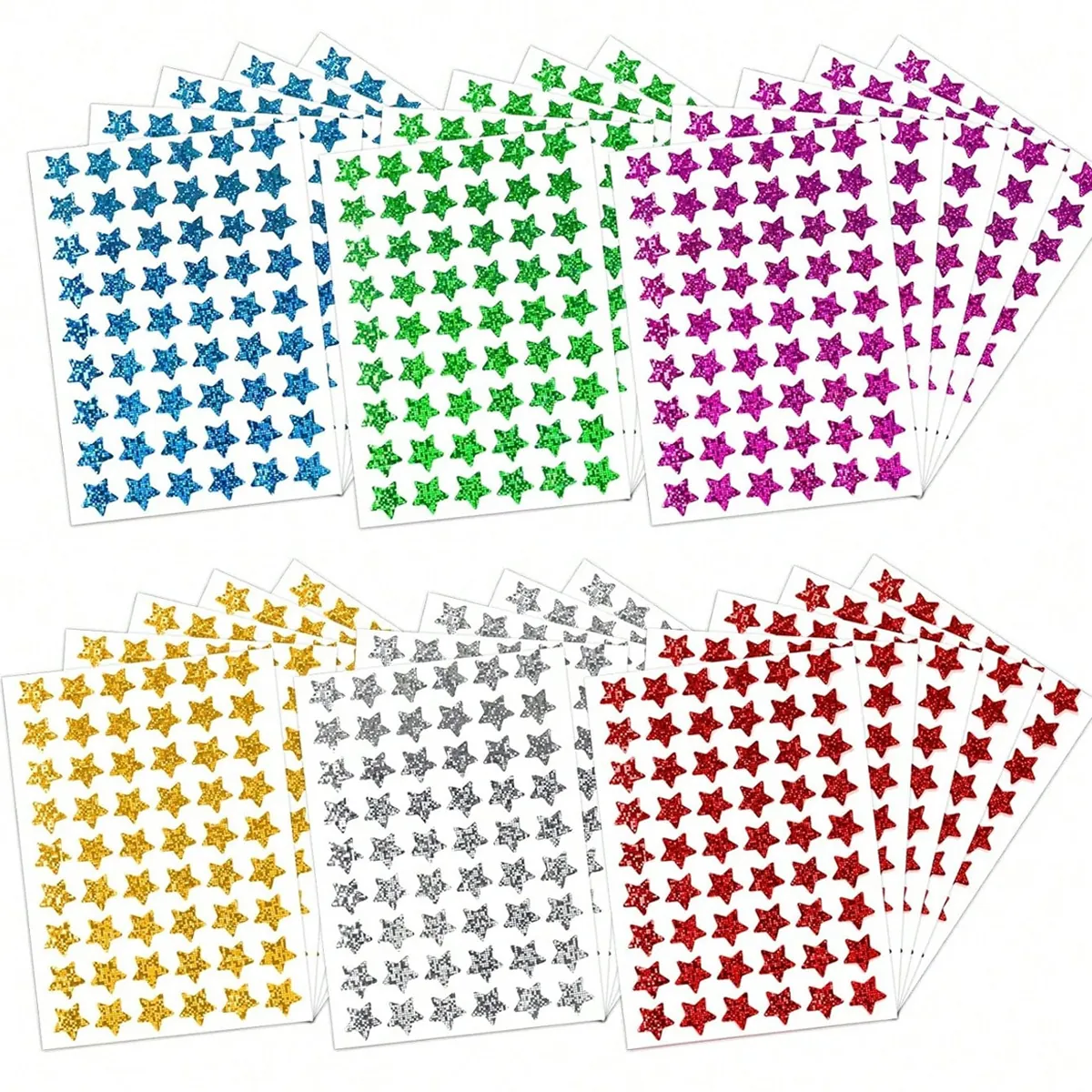 Holographic Laser Five-Pointed Star Stickers Colorful Smiley Face Kids Reward Self-Adhesive Scrapbooking Decorative Stickers