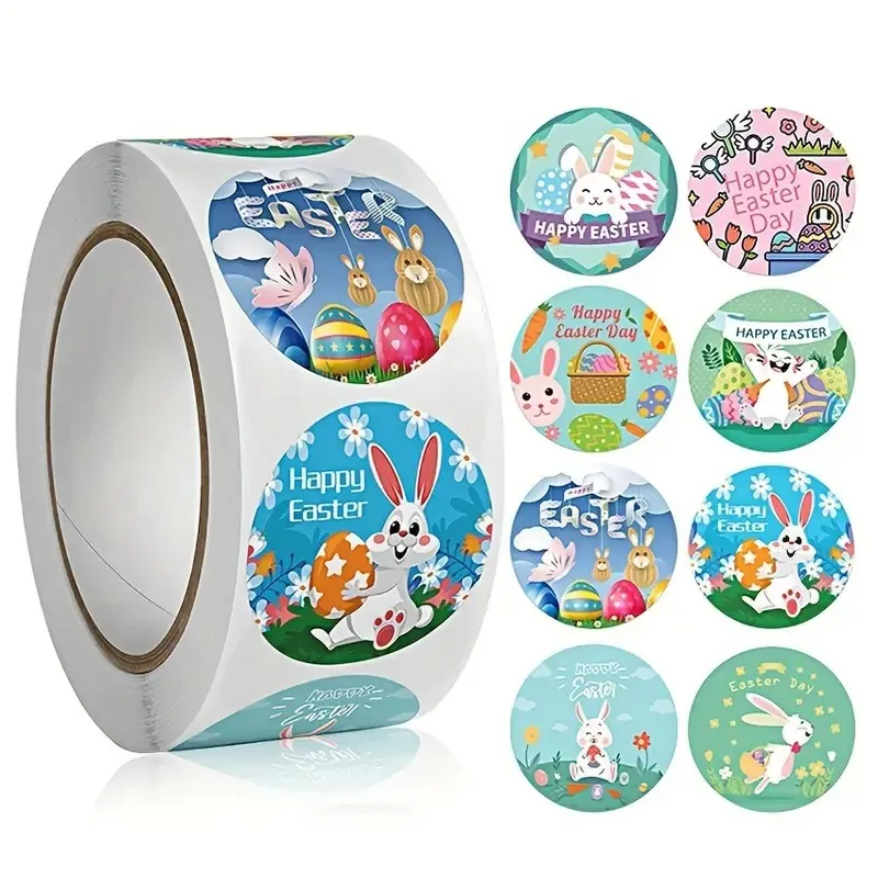 Autocollants Joyeuses Pâques Ronds Autocollants Motif Lapin et Œuf Pour Scellage Sacs Cadeaux Décoration de Fête
