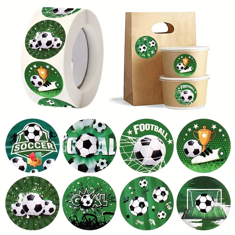 Soccer Football Themed Stickers Green World Cup Circular Labels For Party Favors Gift Wrapping Seal Kids Stationery Decor
