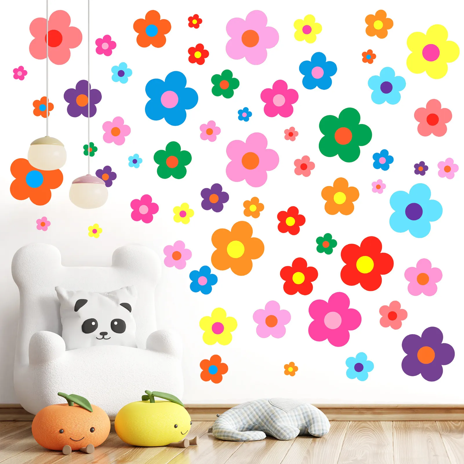 Retro Hippie Flower Wall Stickers PVC Colorful Daisy Floral Decals For Nursery Kids Room Classroom School Decoration Printed