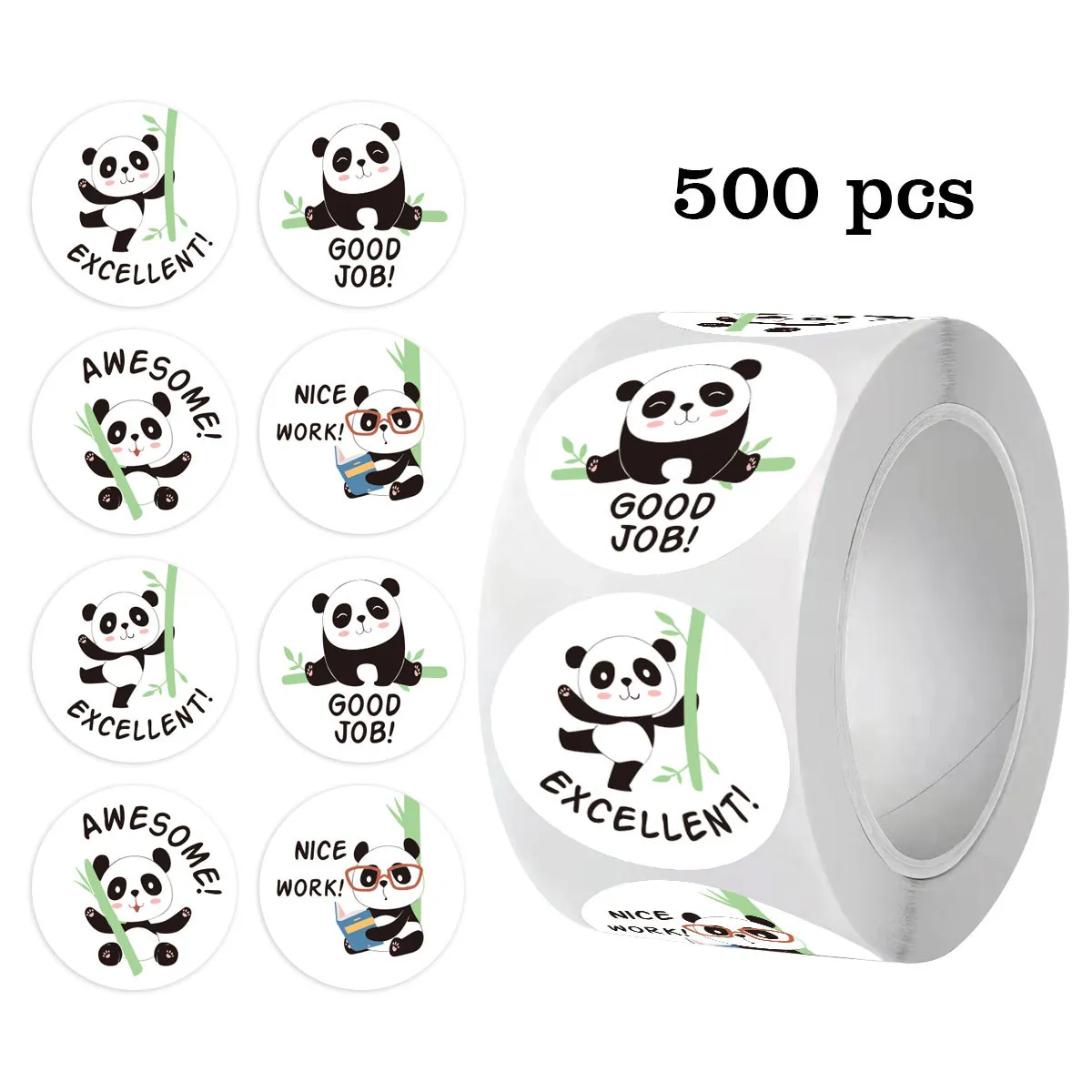 Cute Panda Cartoon Reward Stickers For Children Teachers Motivational English Phrases Round Teacher Incentive School Reward Labels Seals Stickers