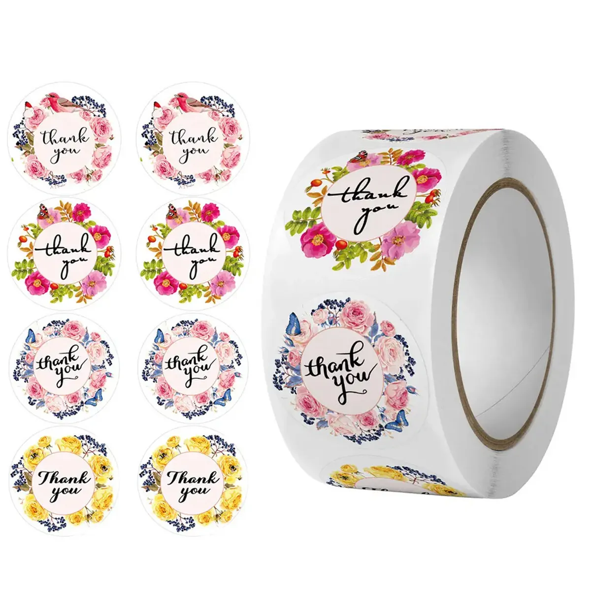 Pegatinas de Agradecimiento Florales Etiquetas Adhesivas Redondas para Caja de Regalo Boda Panadería Pastel Sellado Etiquetas Papel