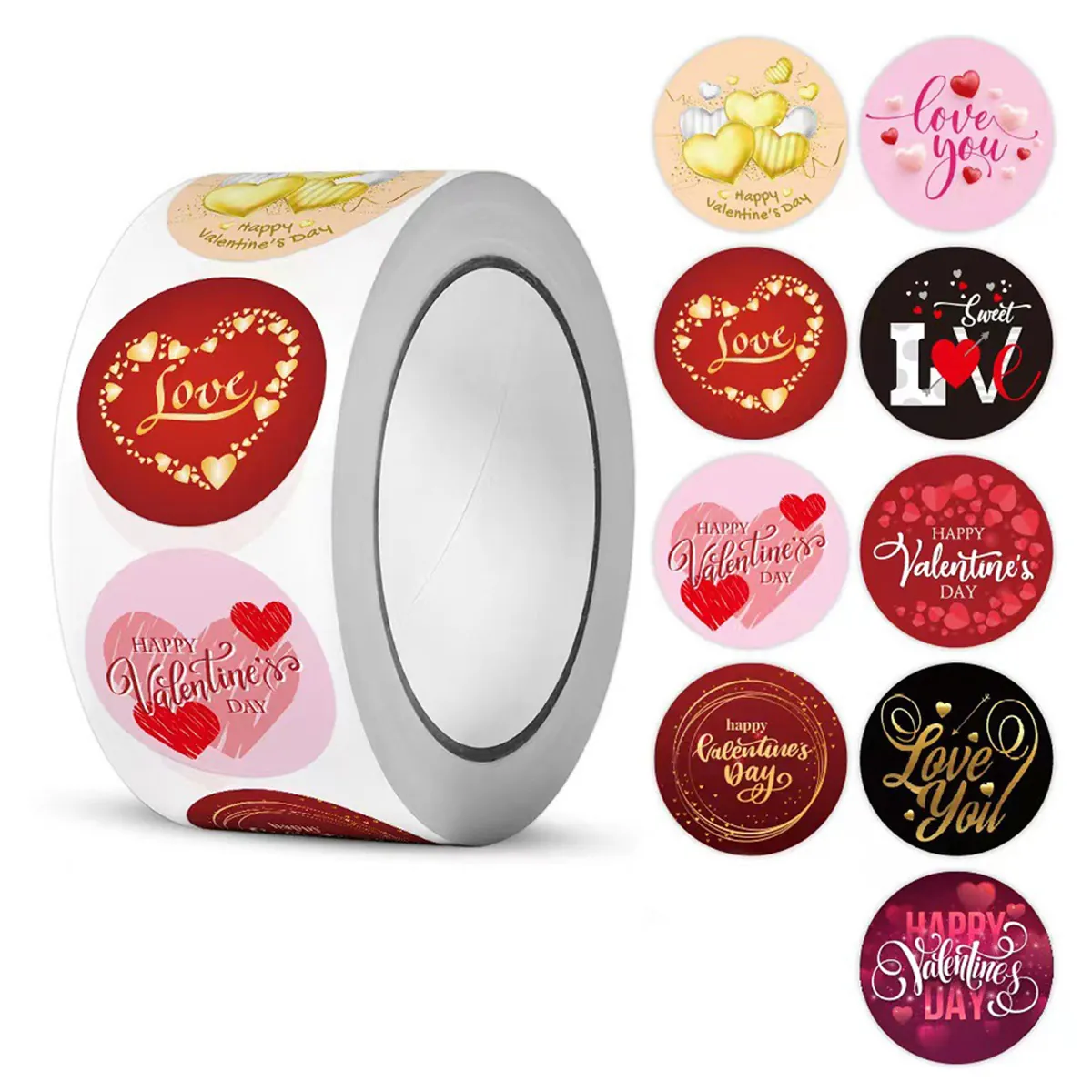Valentine's Day Heart Stickers 500 Pcs Roll 1 Inch Round Adhesive Labels For Wedding Gift Box Decorative Sticker