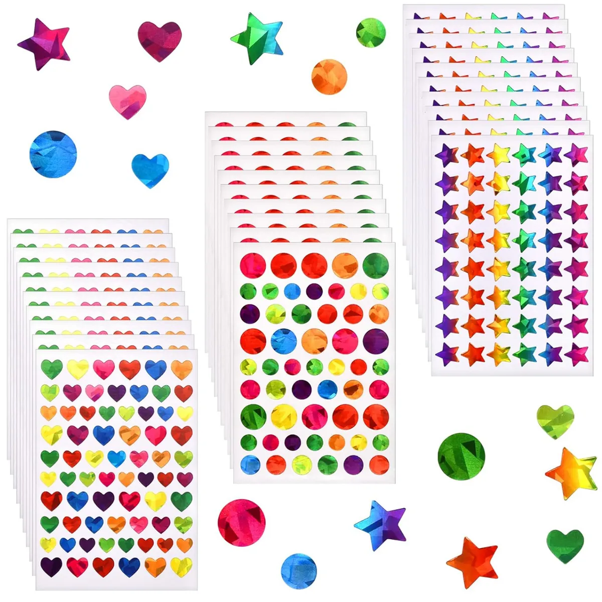 Holographic Star Heart Round Stickers For Kids Reward Teacher Supplies Laser Glitter Decorative Decals School Classroom Stickers