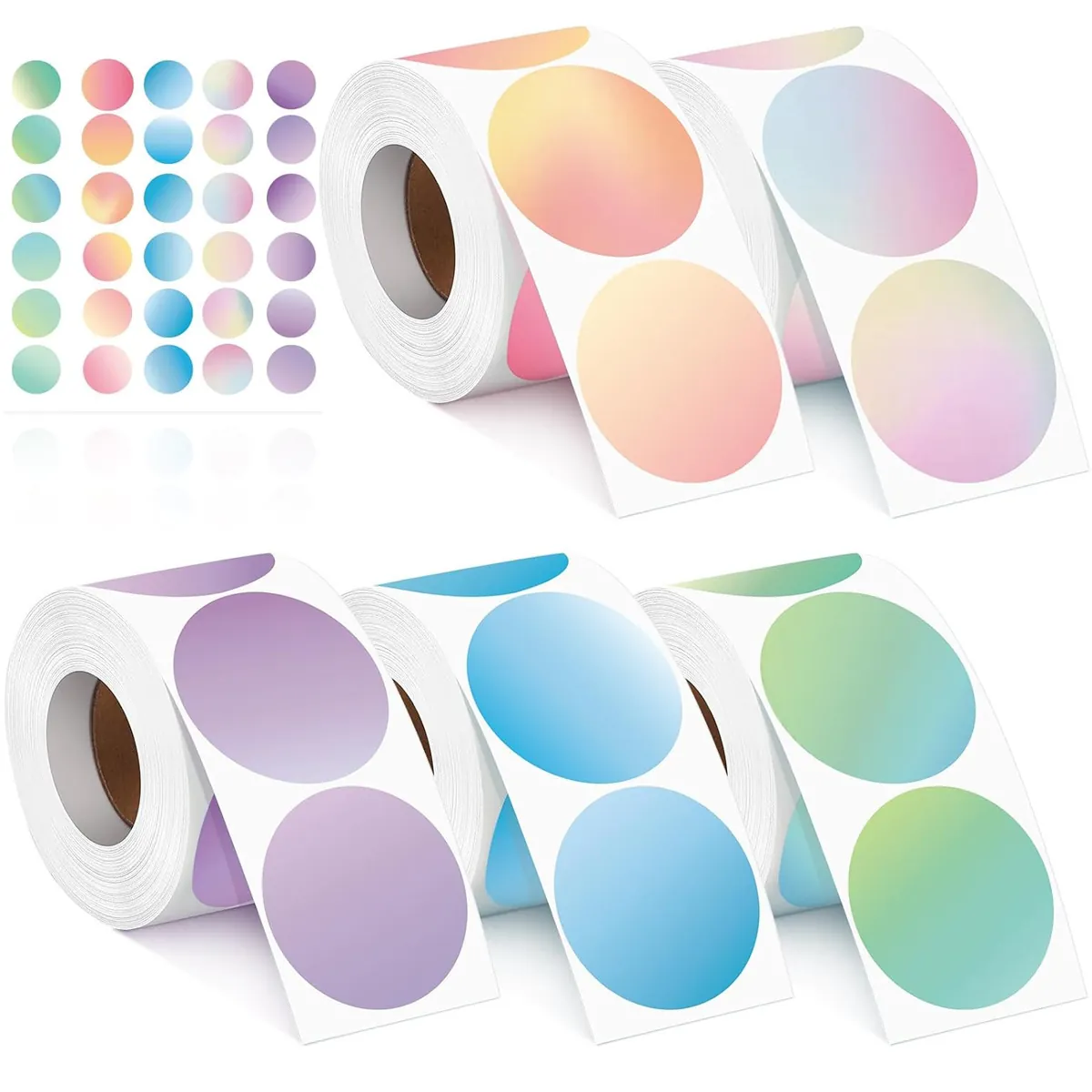 Etiquetas Adhesivas Redondas en Degradado Rollo de Papel Couché Sellos para Scrapbooking Decoración de Cajas de Regalo DIY Papelería