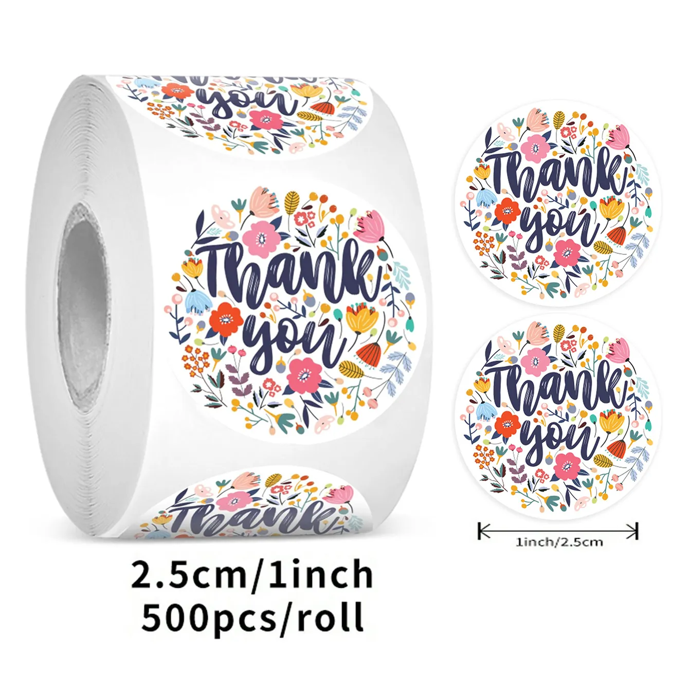 Autocollants de Merci Floraux Étiquettes de Scellage Rondes en Papier Couché pour Emballage de Cadeau Décor d'Enveloppe Autocollants Floraux