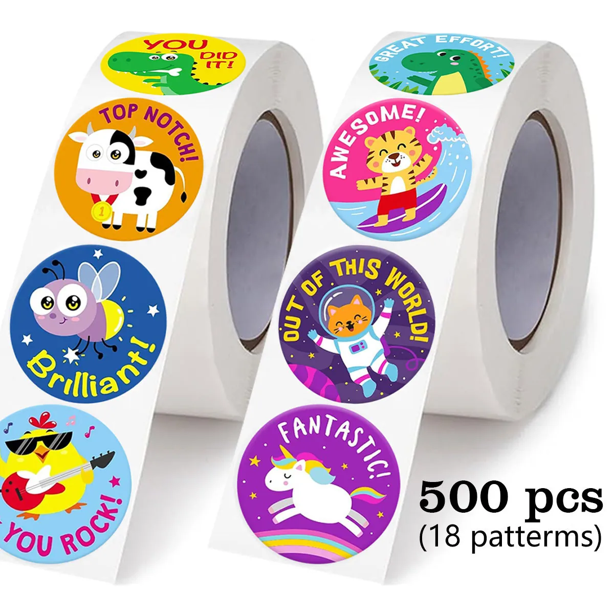 Cartoon Animal Reward Stickers Round PVC Self-Adhesive Encouragement Labels For Teacher Student Classroom DIY Gift Decor