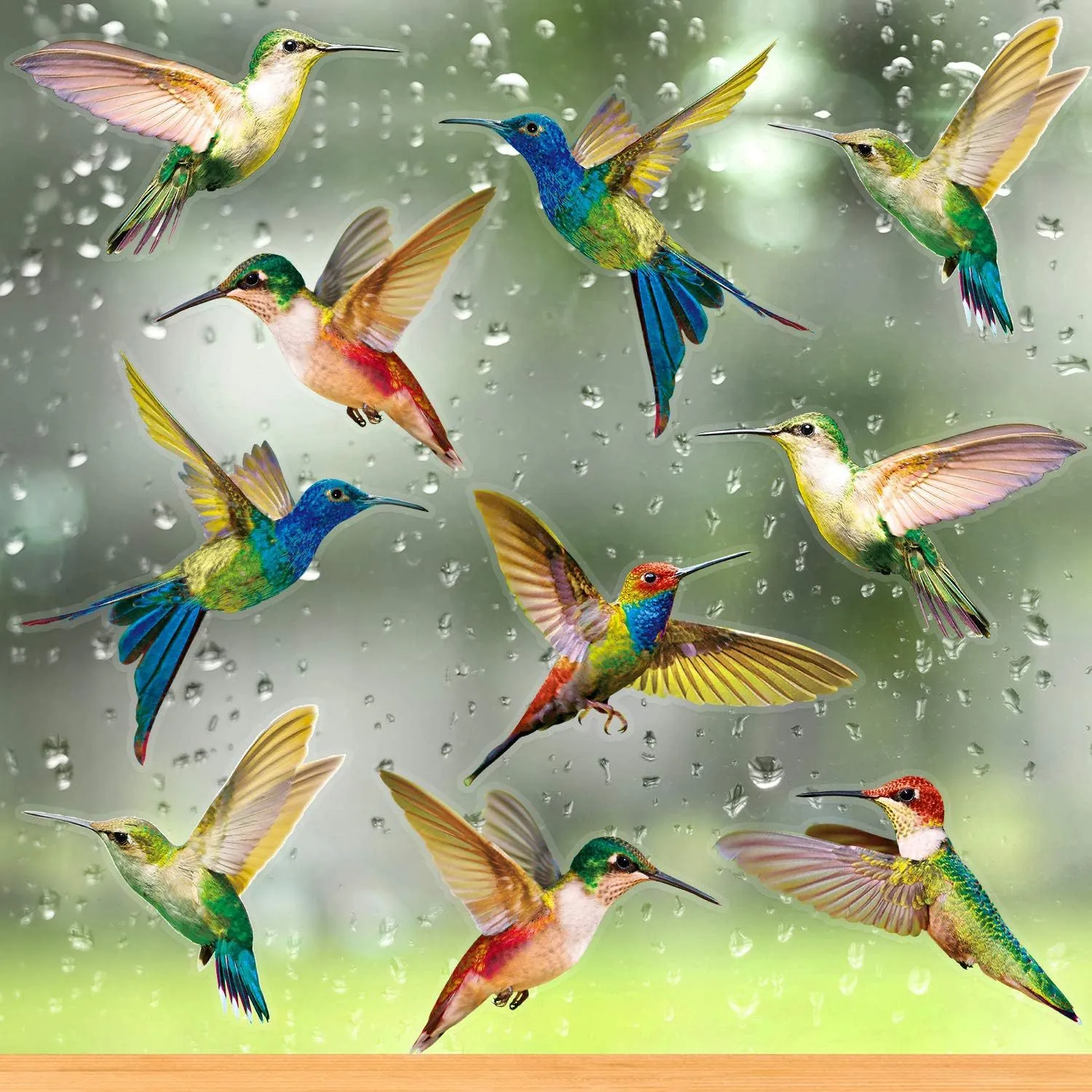 Stickers de Fenêtre Anti Collision Colibri Autocollants Colorés à Adhérence Statique pour Verre Décoration Maison Oiseaux