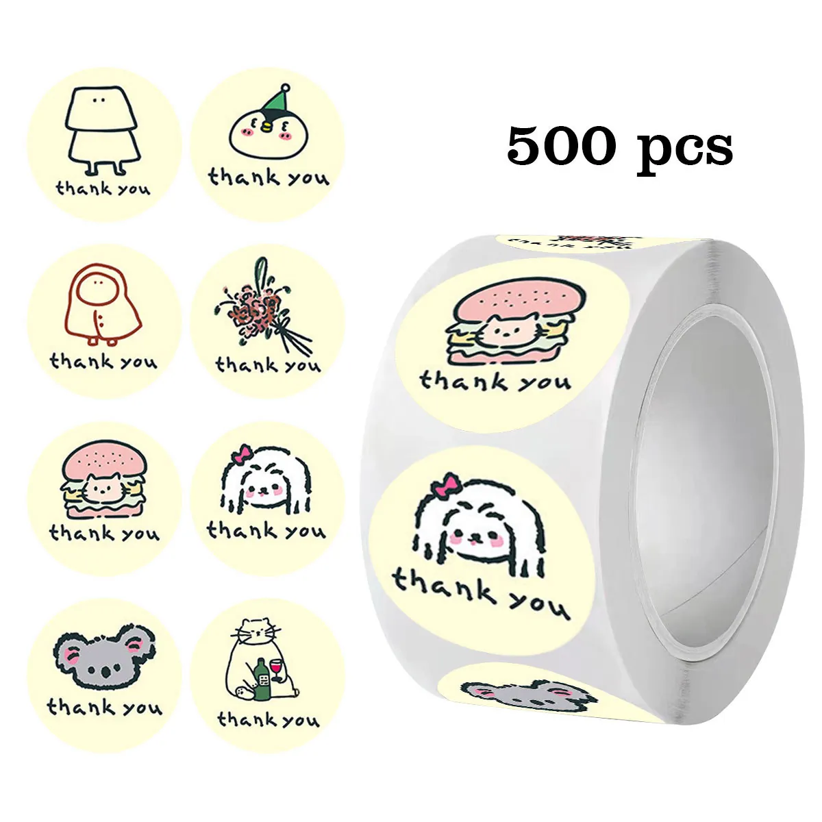 Adesivi Thank You Cartoon Doodle Stile Ins Etichette Decorative in Carta Patinata Rotonda per Sigillatura Scatole Regalo Fai da Te